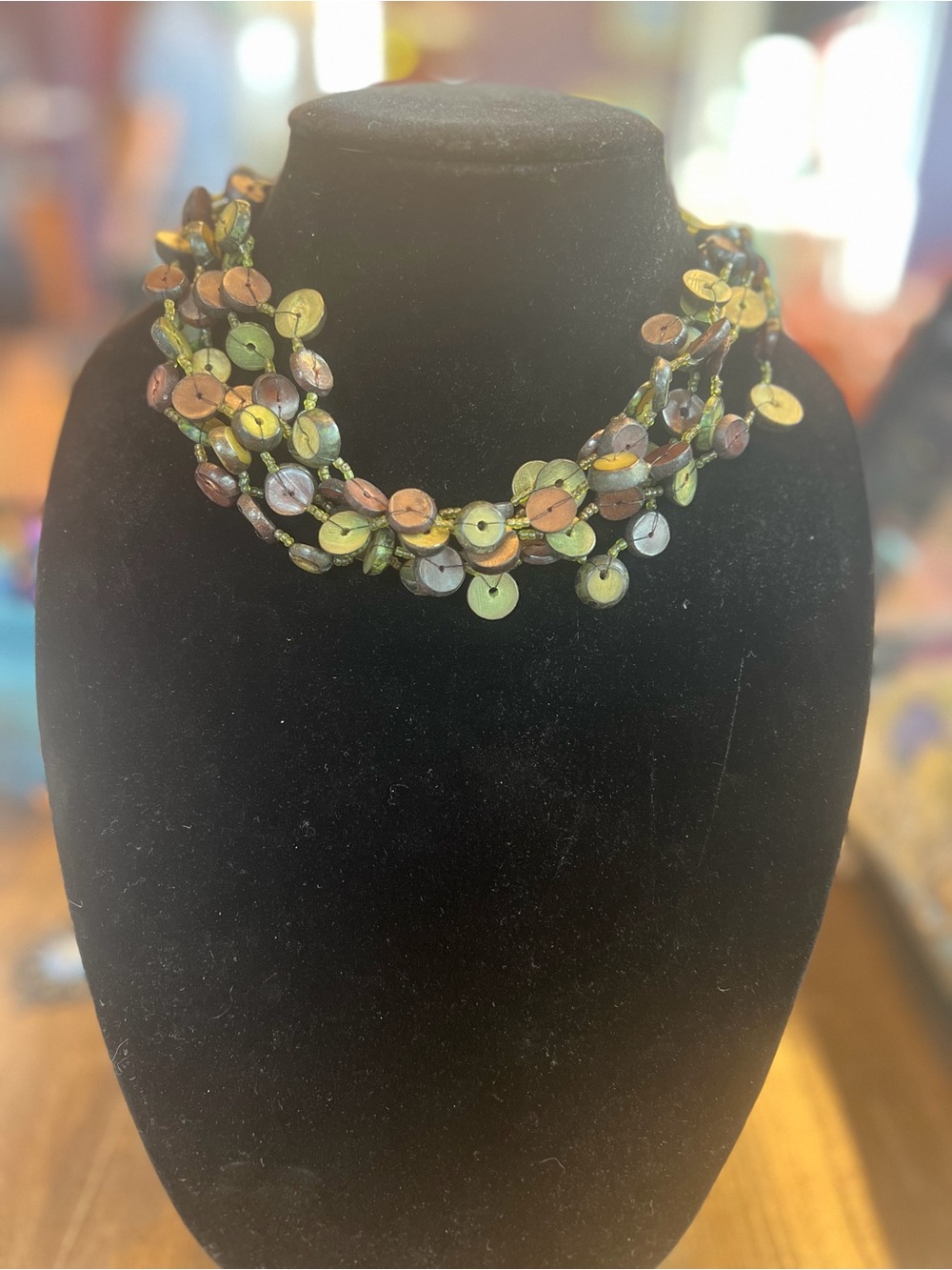 Boho Multi-Strand Wooden Disc Bead Necklace